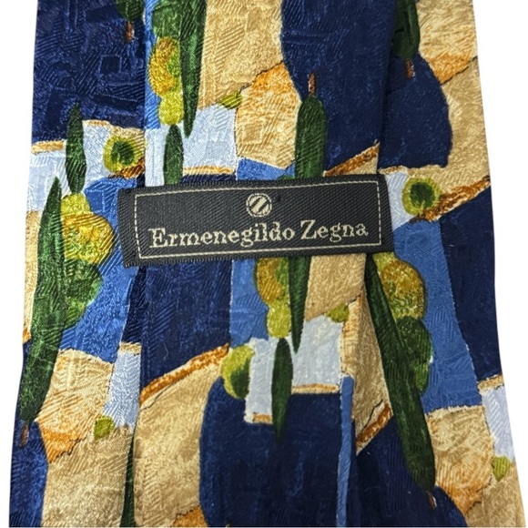 Ermenegildo Zegna Menโs Silk Patterned Neck Tie, Blue/ Brown/ Green - Picture 2 of 3